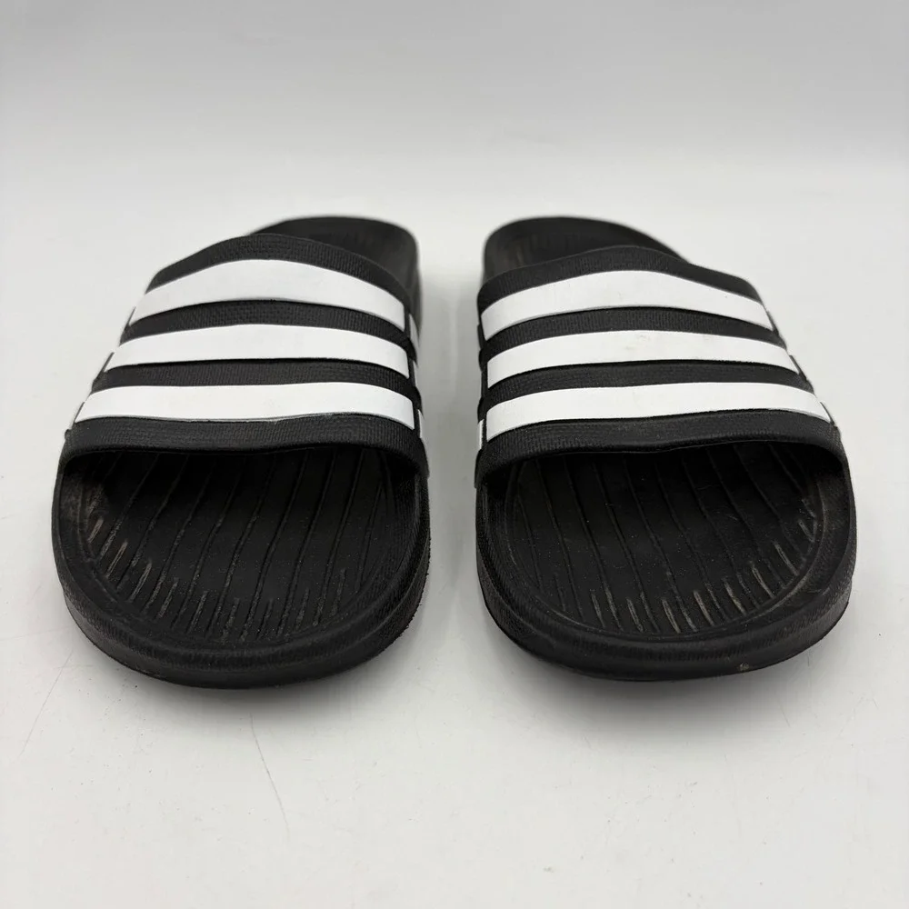 Adidas Adilette Shower Slides Black White Kids Size 3 Striped Sandals Flip Flops